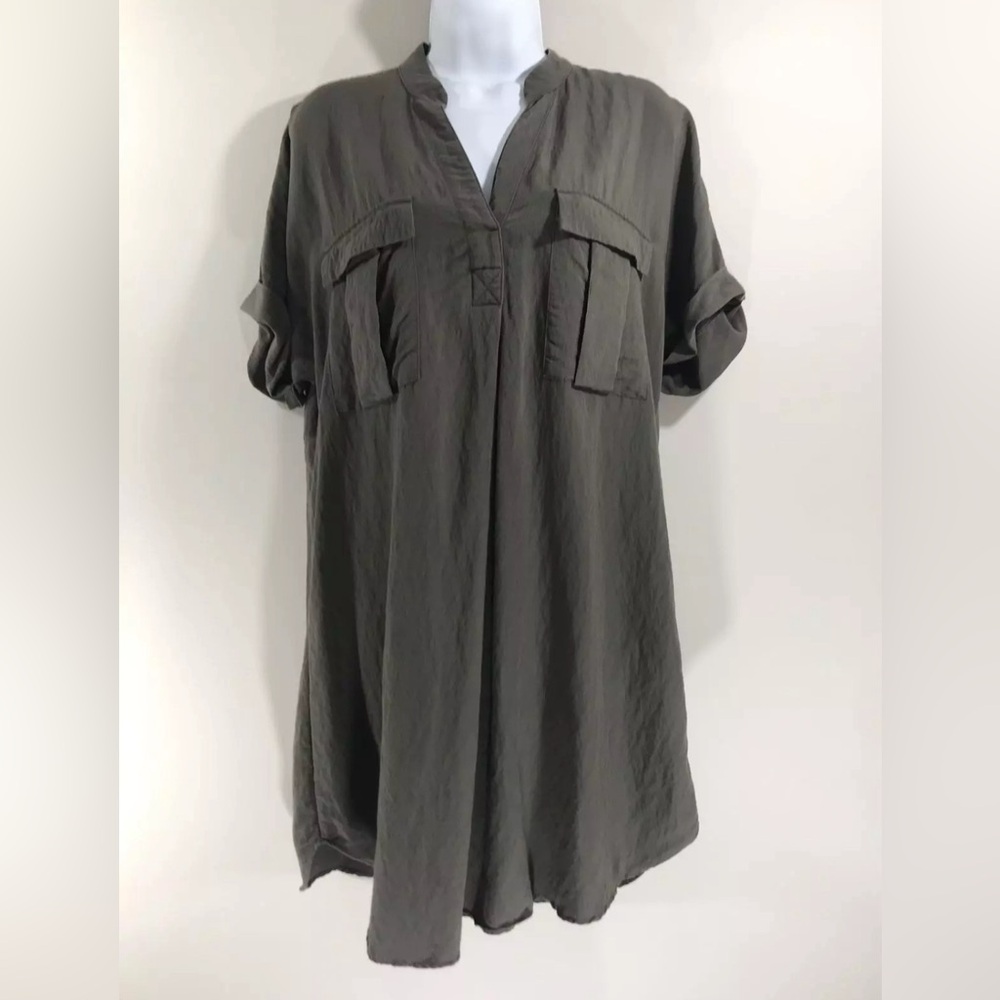 H&M Olive Green Women’s V-Neck Tunic/Shirt Dress (Size 4) EUC